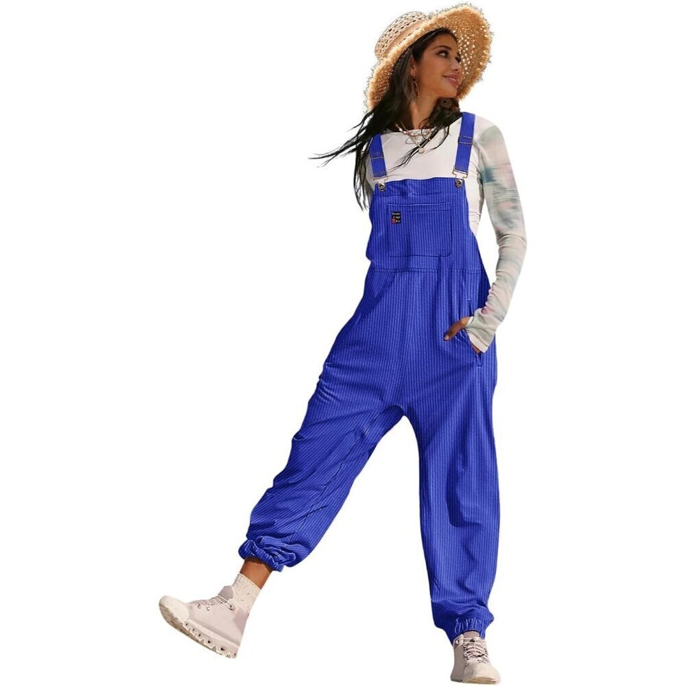 Women's Royal Blue Casual Sleeveless Adjustable Straps Loose Harem Jumpsuits